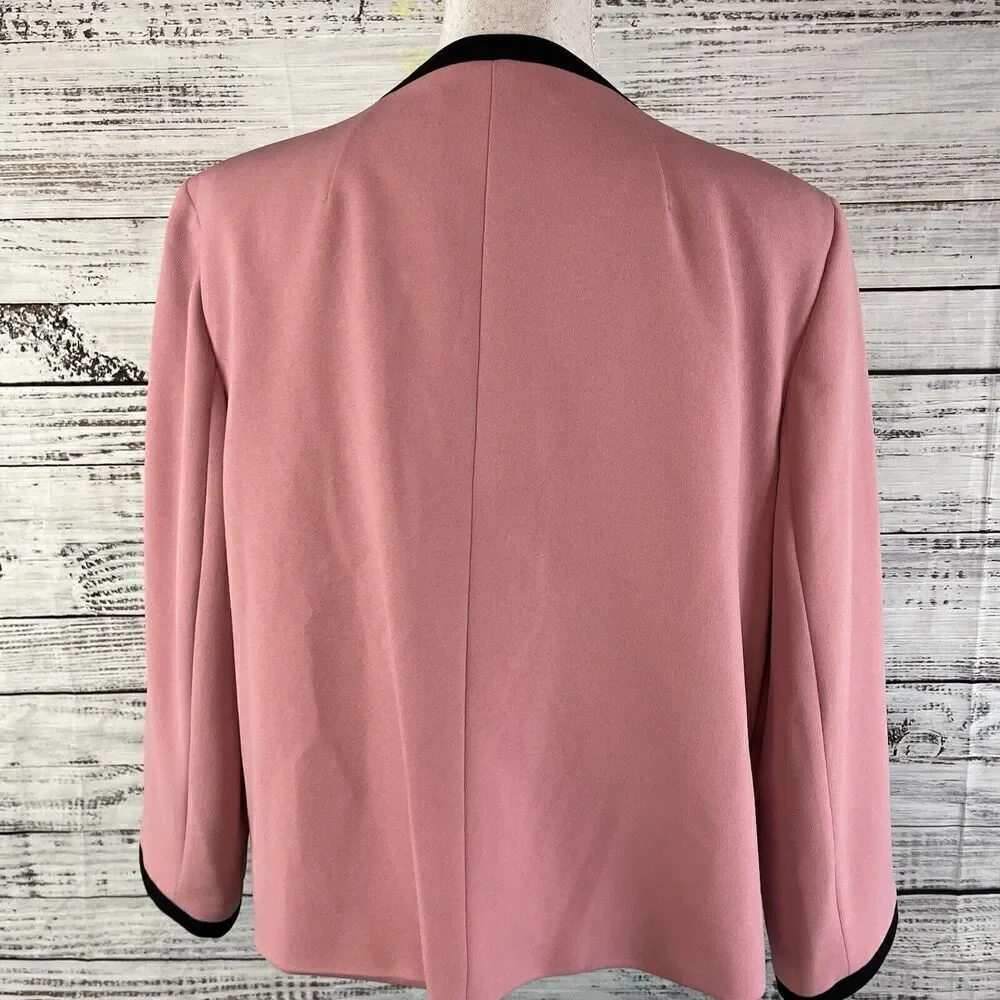 Nine West Blazer Jacket Mauve Pink Black Open Front Career Professional Church